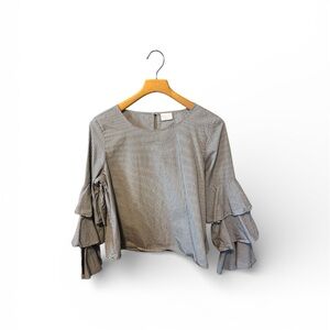Abound Gray White Stripe Ruffle Tiered Sleeve Top Small